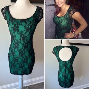 Green and Black Lace Dress